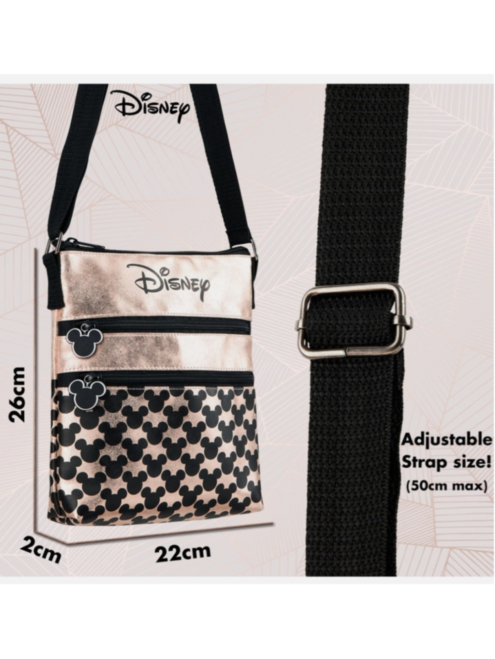 NEW with tags Disne Rose Gold Cross Body Bag Shoulder Bag, perfect Disney Gift! - Picture 6 of 6
